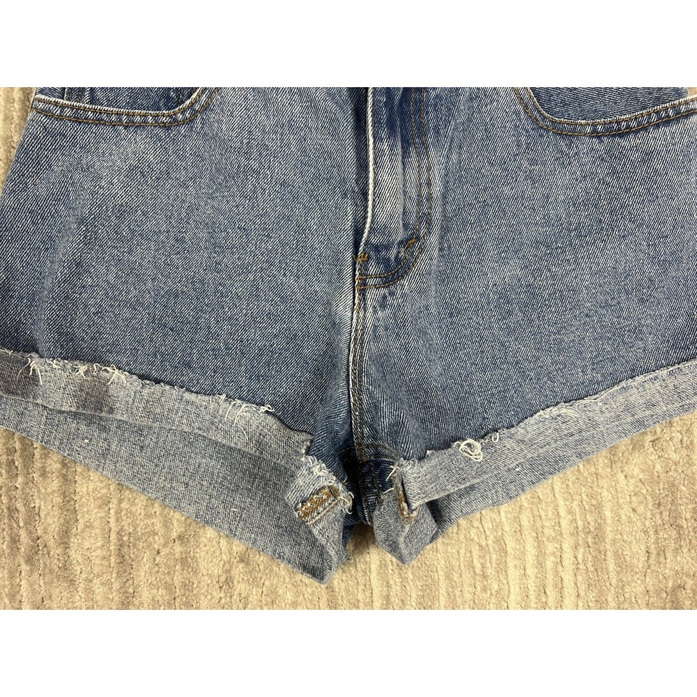 John Galt Denim Shorts Women 26 Blue High Rise Raw Hem Cuffed Medium Wash Cotton - Picture 3 of 10